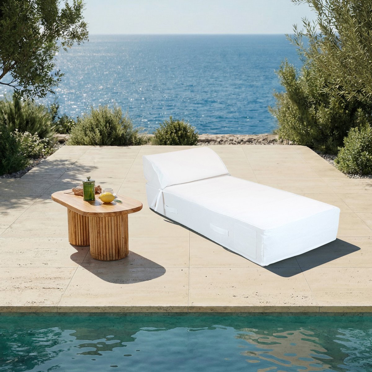 Lit bain de soleil extérieur 1 place blanc, MX HOME
