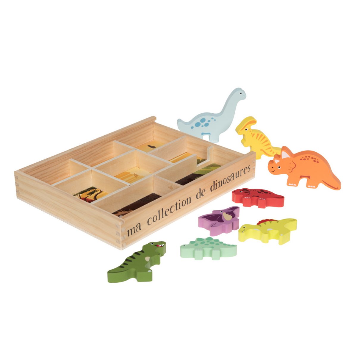 Jouets dinosaures  s en bois FSC multicolore, AMADEUS LES PETITS