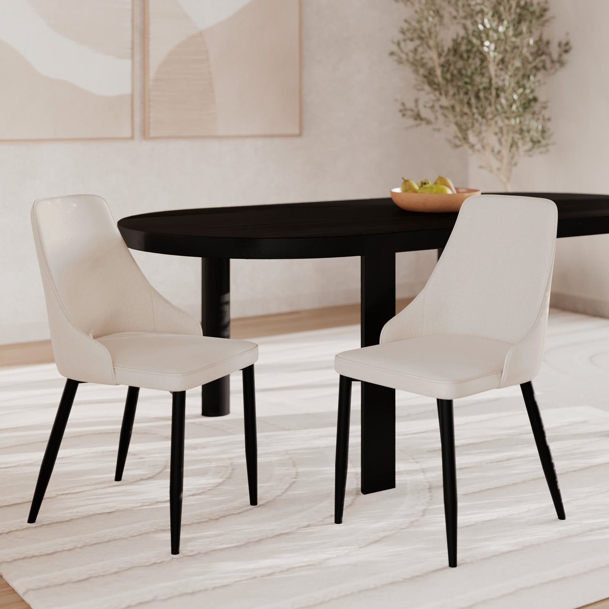 Lot de 2 chaises en tissu et pieds en métal - PIPO beige, MAISON PAVANE