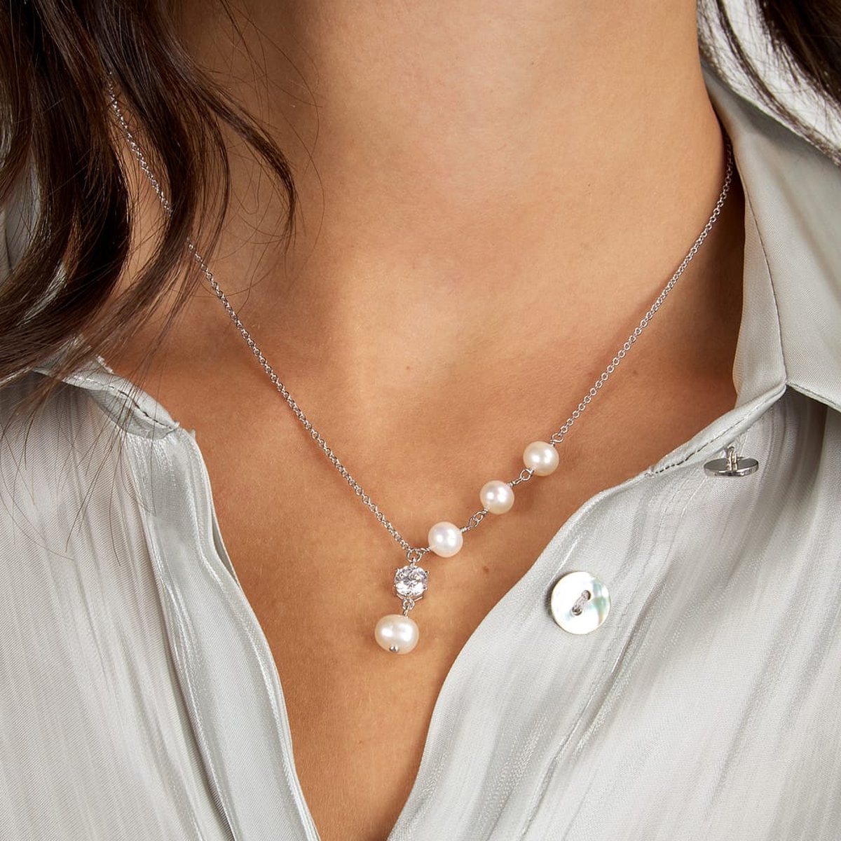 Colliers en Zircon/zircons Cubiques/perle/argent 925/1000 Recyclé et Zircon argent, MORELLATO