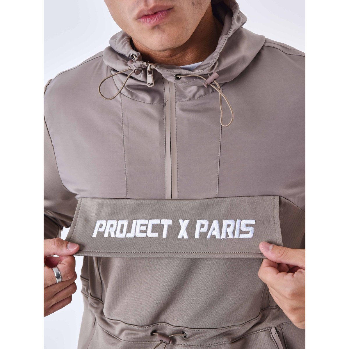 Sweat à Capuche style coupe vent taupe, PROJECT X