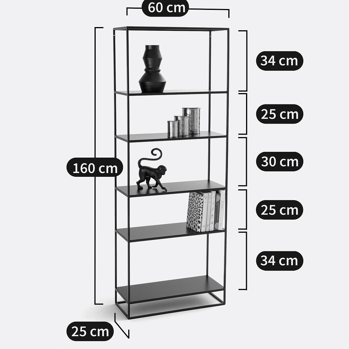 Bibliothèque, en métal acier 6 tablettes, MIVA noir, LA REDOUTE INTERIEURS