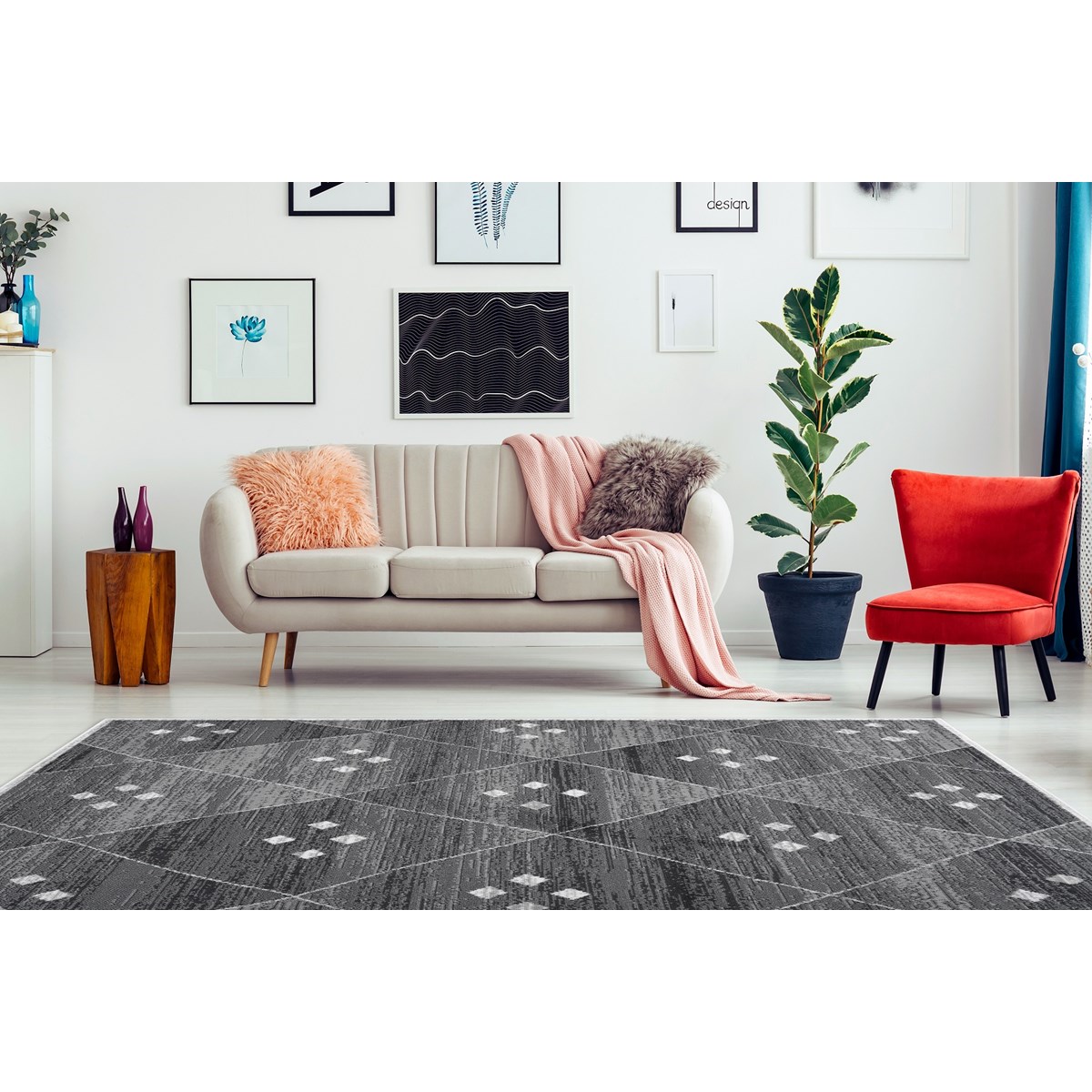 Tapis salon et chambre tissé plat OTTAWA gris, NOVATREND