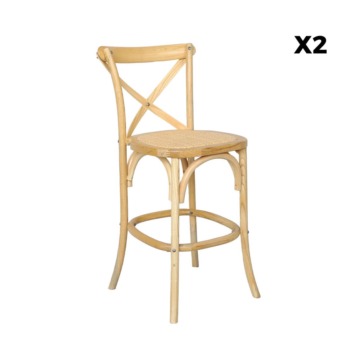 Tabouret de bar bistrot vintage bois 65cm (lot de 2) BELLEVILLE naturel, SWEEEK