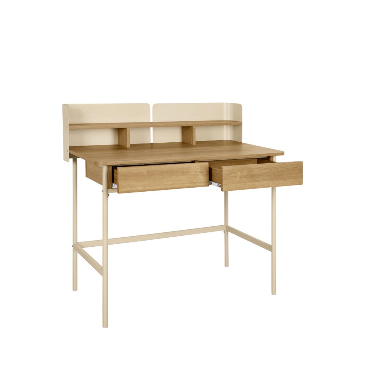 Bureau 2 tiroirs en bois et métal L100cm- COPA beige, DRAWER