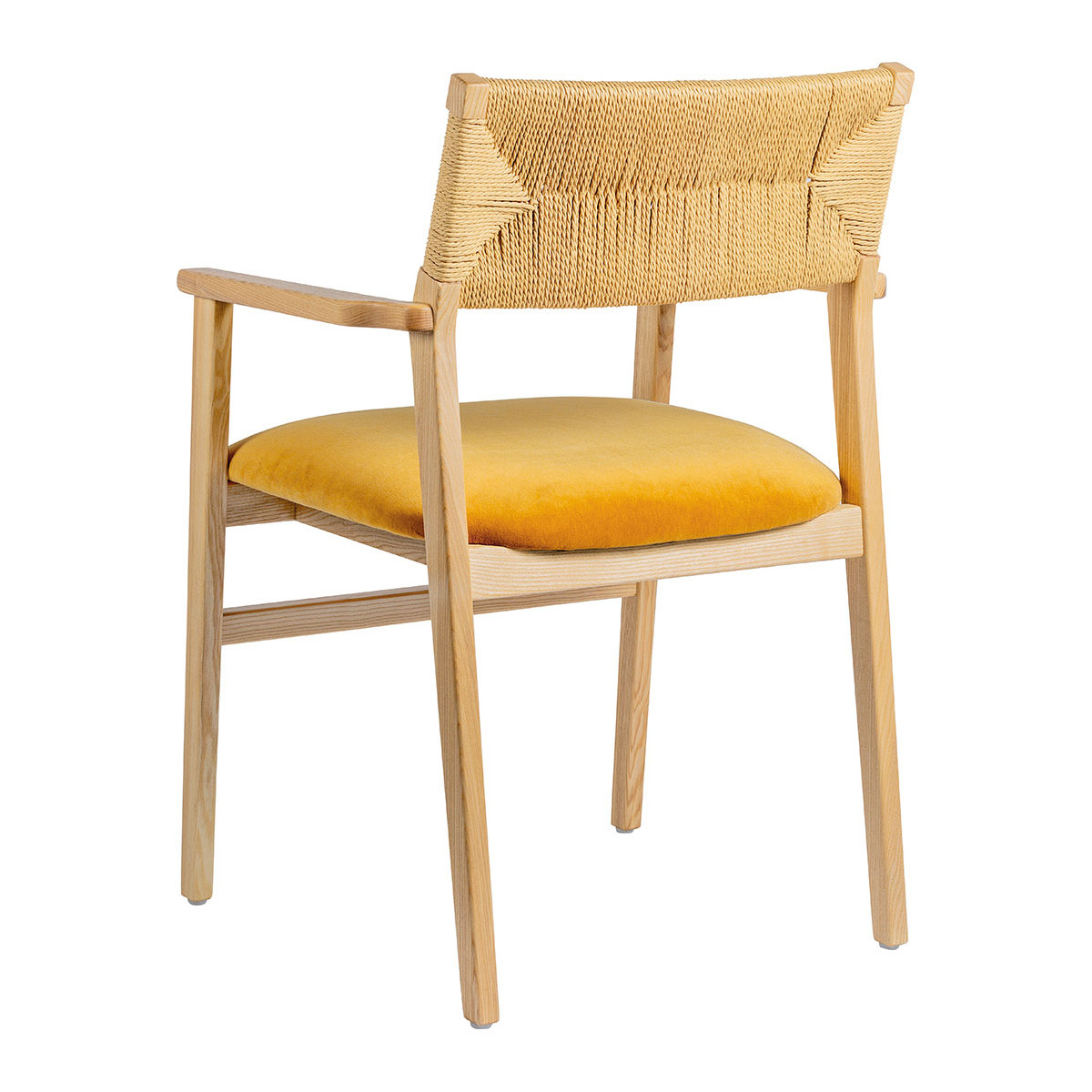 Chaise PALOMA velours finition bois blond jaune, BLANC D’IVOIRE