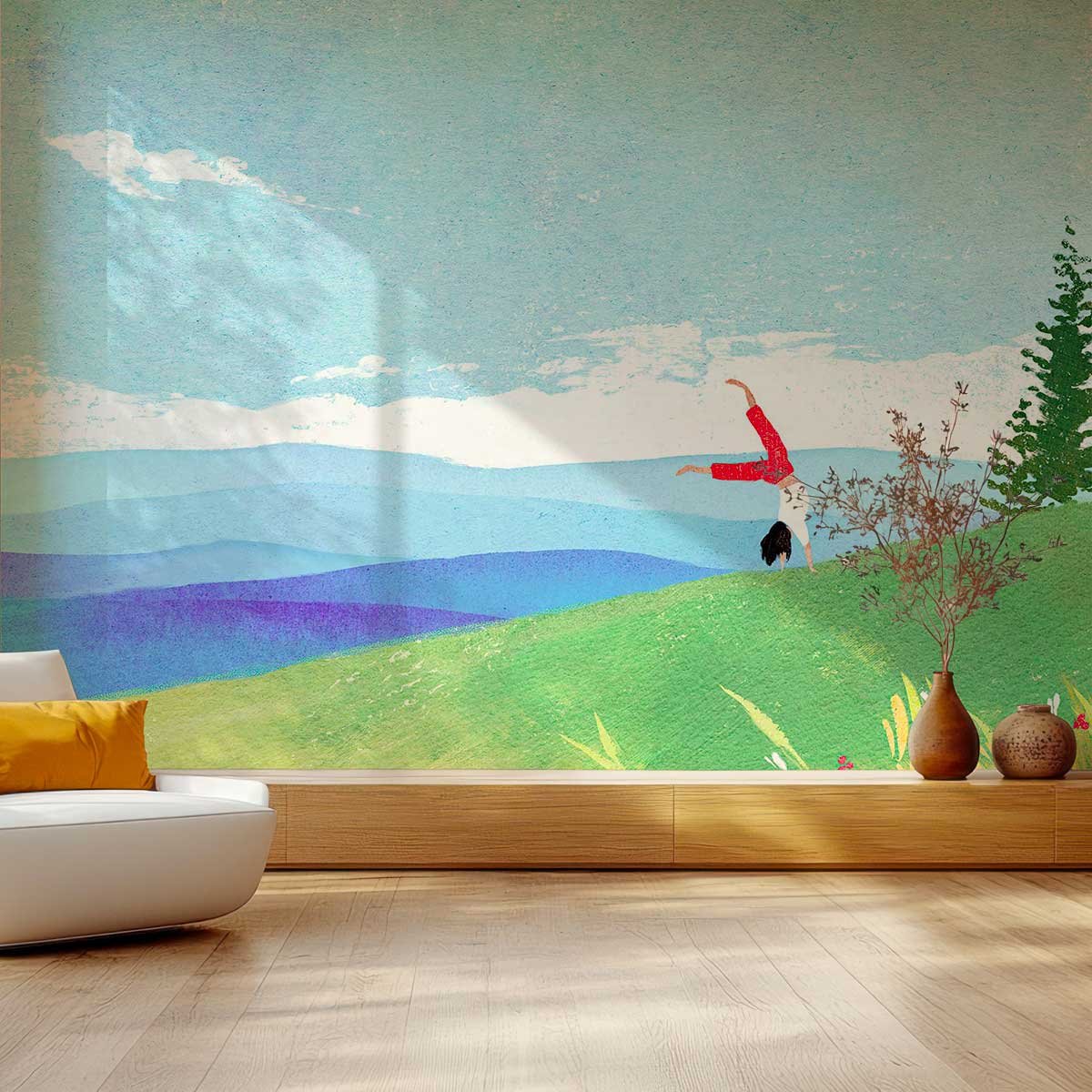 Papier peint panoramique ligne minimaliste intissé, HEXOA