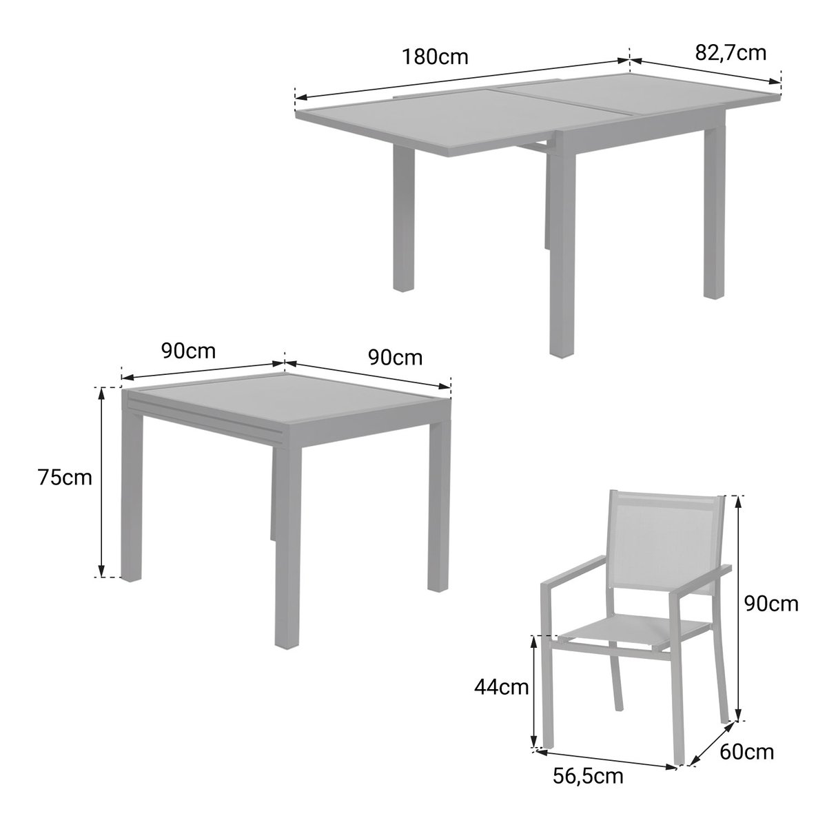 Salon de jardin, extensible, 8 pl, LAMPEDUSA gris anthracite, HAPPY GARDEN