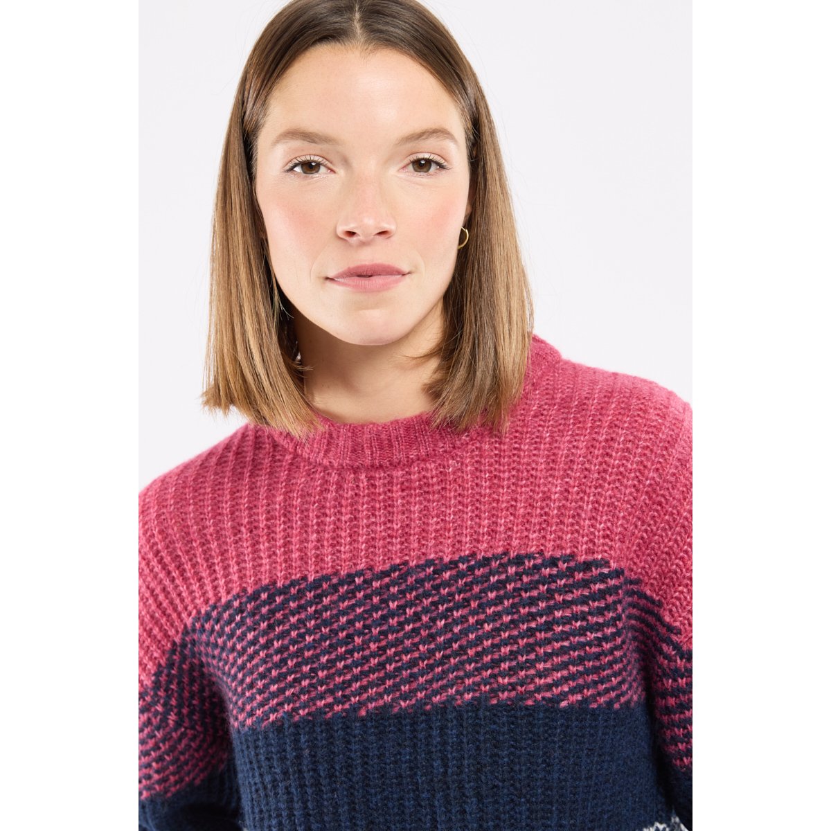 Pull rayé Deauville - laine mérinos seal/nature/violet quartz, ARMOR-LUX