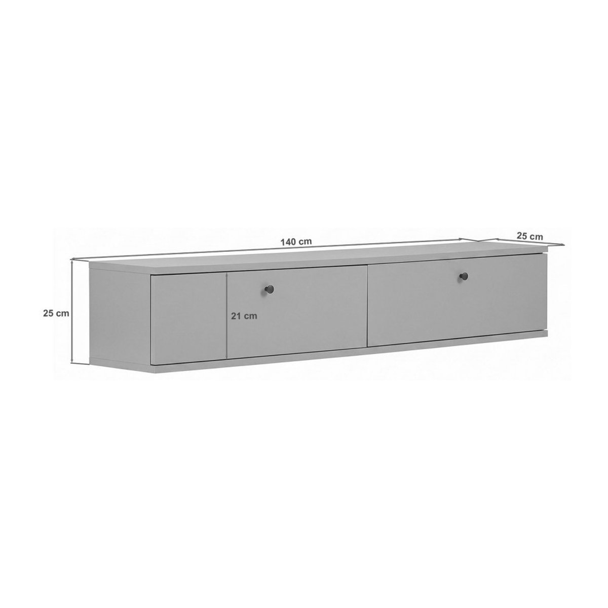 Meuble tv suspendu 2 portes en bois et effet travertin L140cm- YARA bois foncé, DRAWER