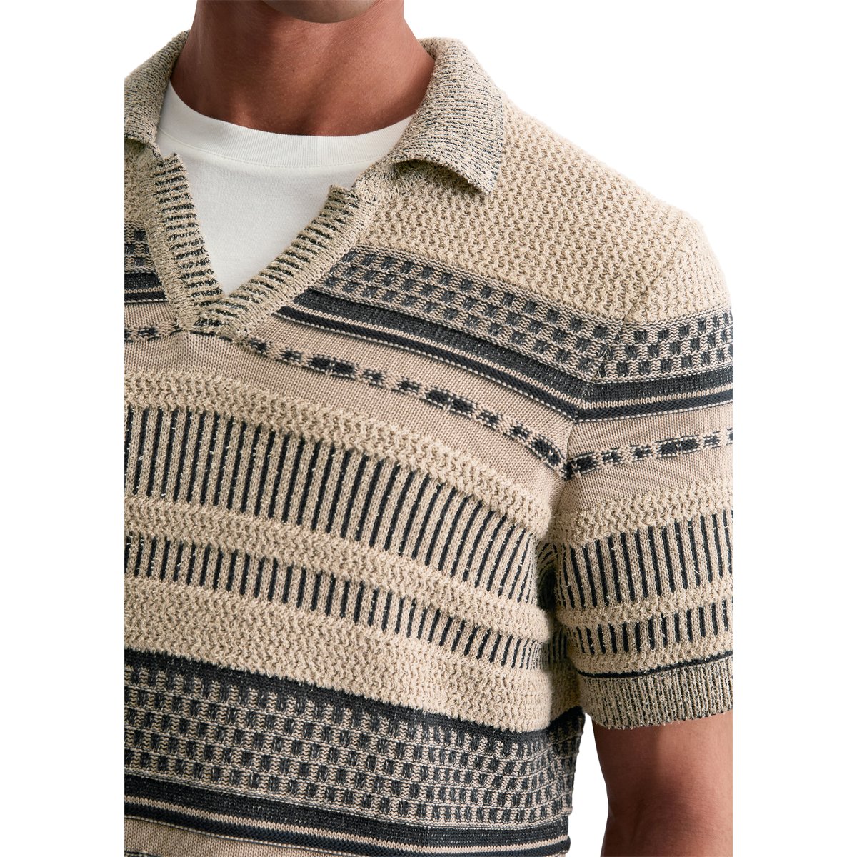 Pull à manches courtes regular avec mélange de structures beige, MARC O'POLO