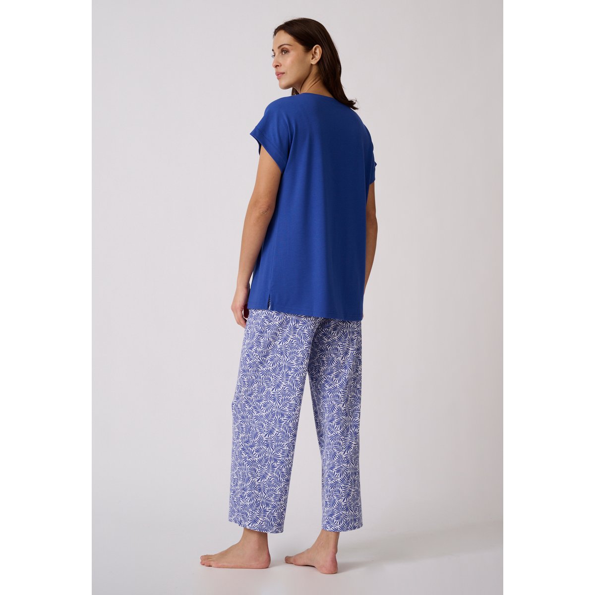 Pyjama 7/8ème Climatyl en maille jersey bleu feuillage, DAMART
