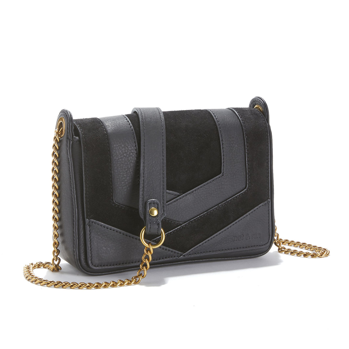 Capri Leather/Suede Flap Bag black, NAT & NIN