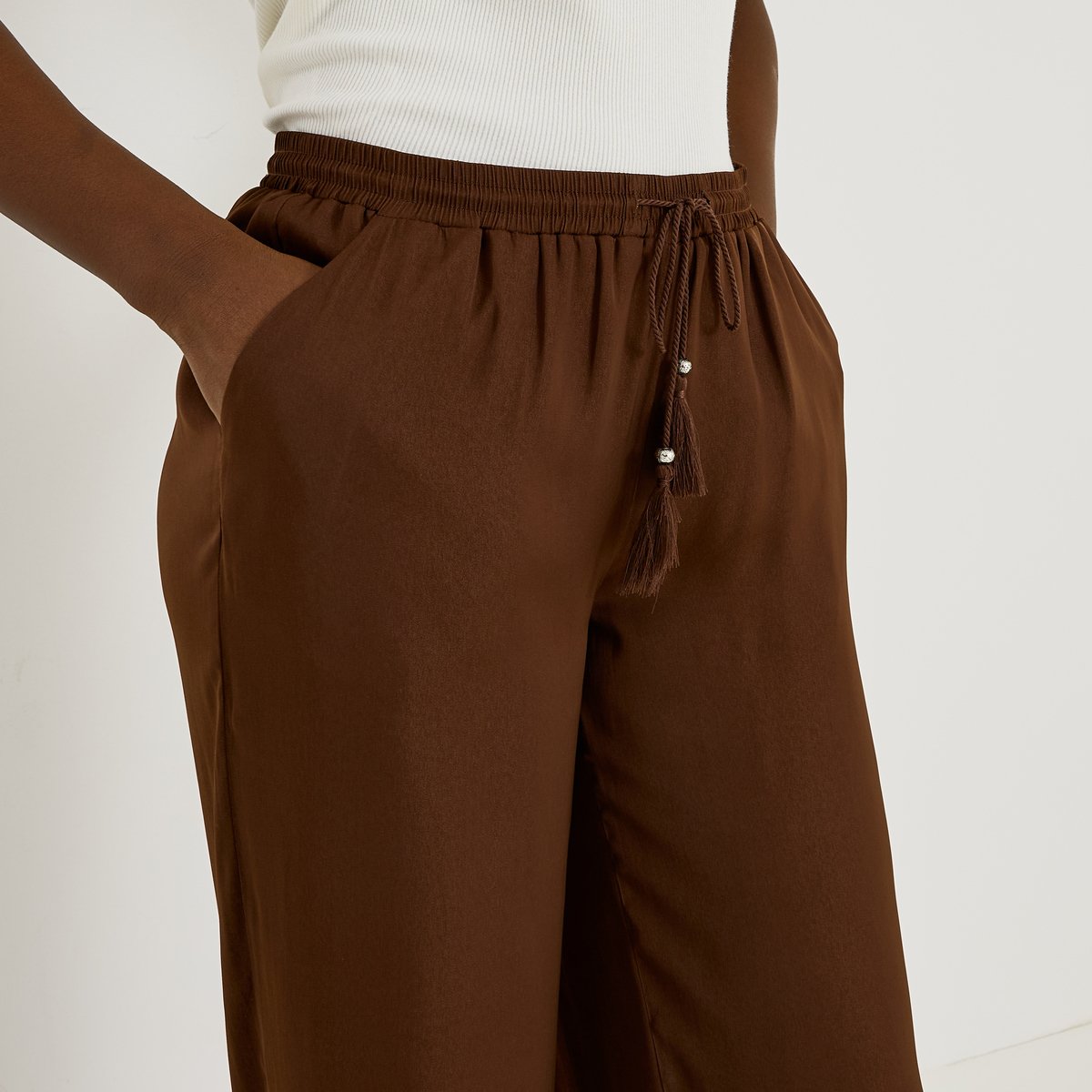 Pantalon fluide taille élastiquée marron, GRAIN DE MALICE