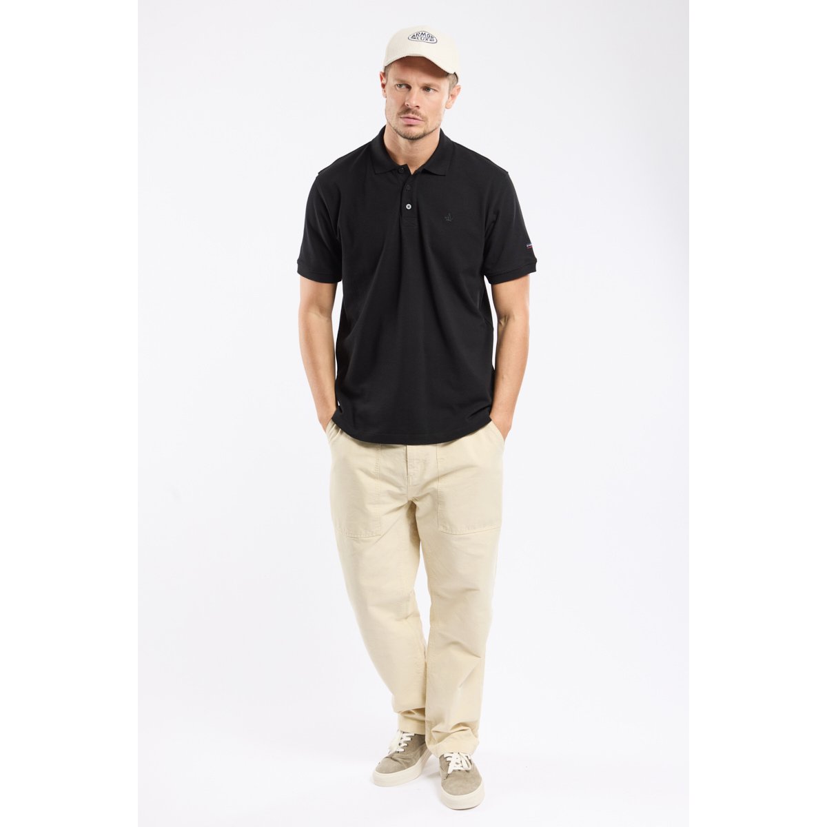 Polo manches courtes en coton piqué noir, ARMOR-LUX