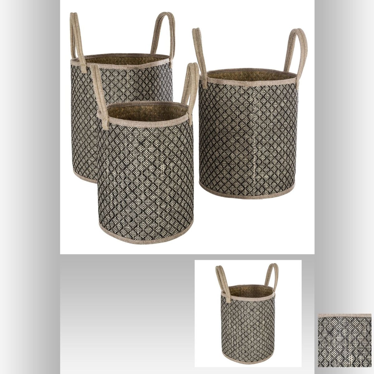 Ensemble de 3 paniers de rangement en osier avec anse beige, ATMOSPHERA