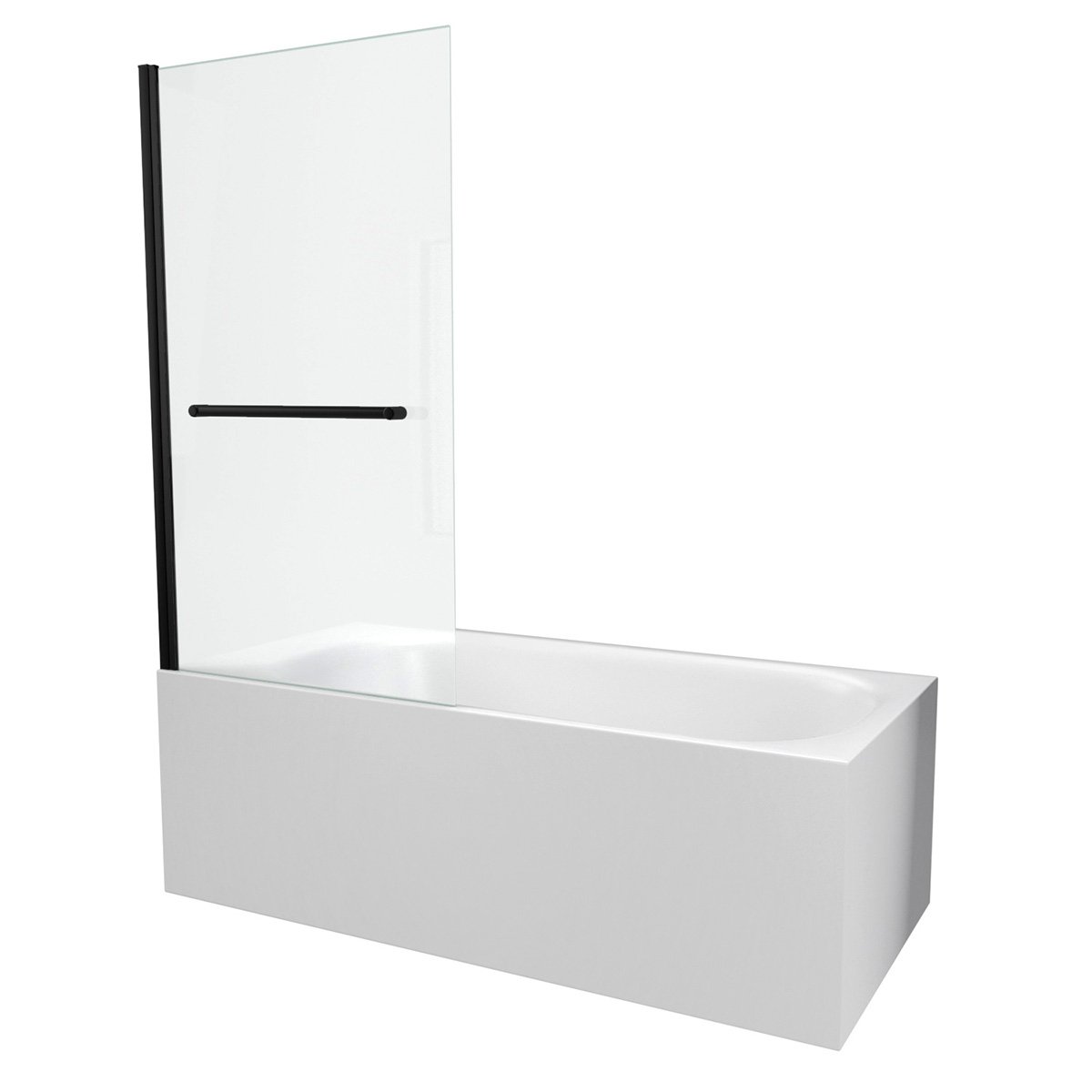 Pare baignoire pivotant avec porte serviette noir mat, HOME MAISON