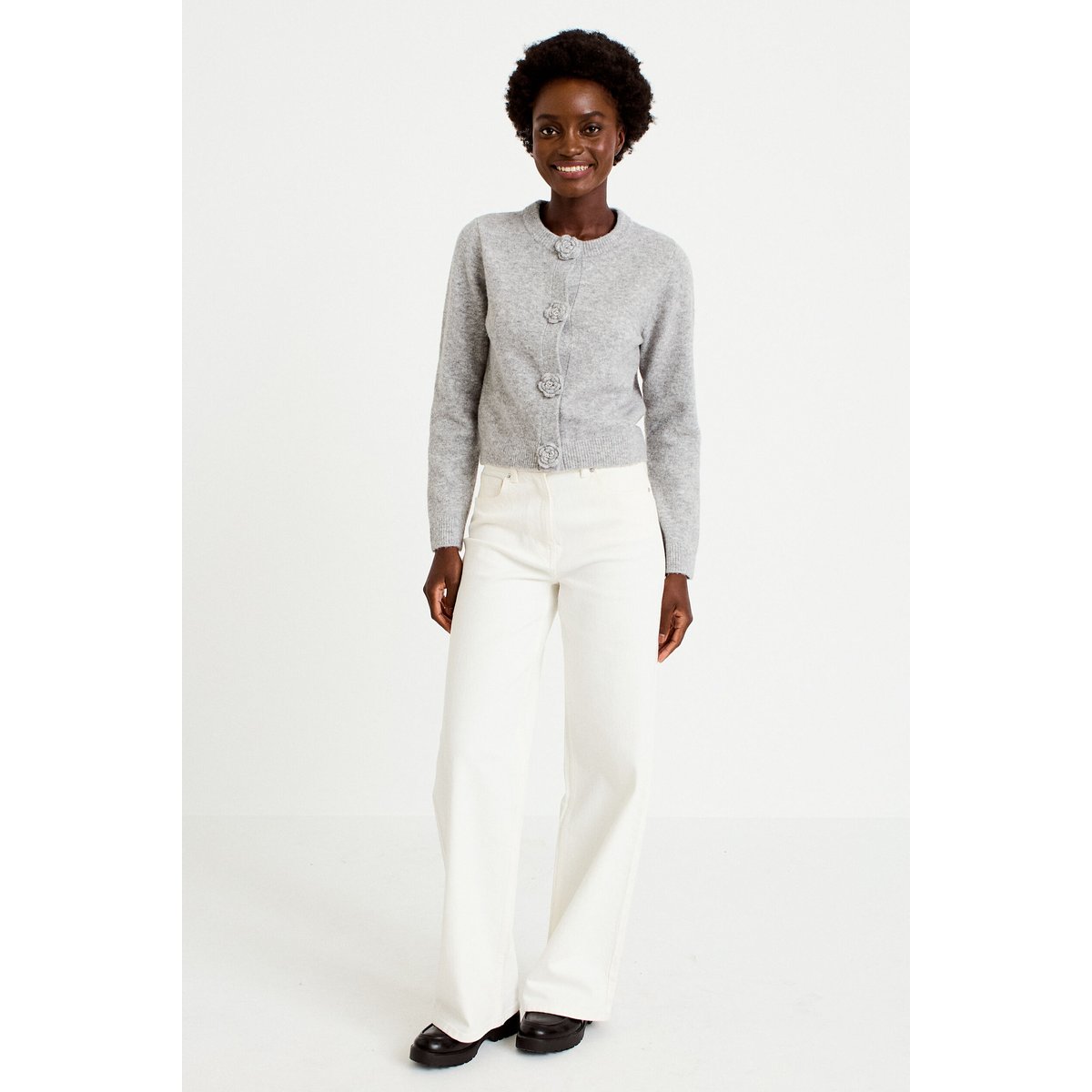 Gilet manches longues col rond gris clair, CACHE CACHE