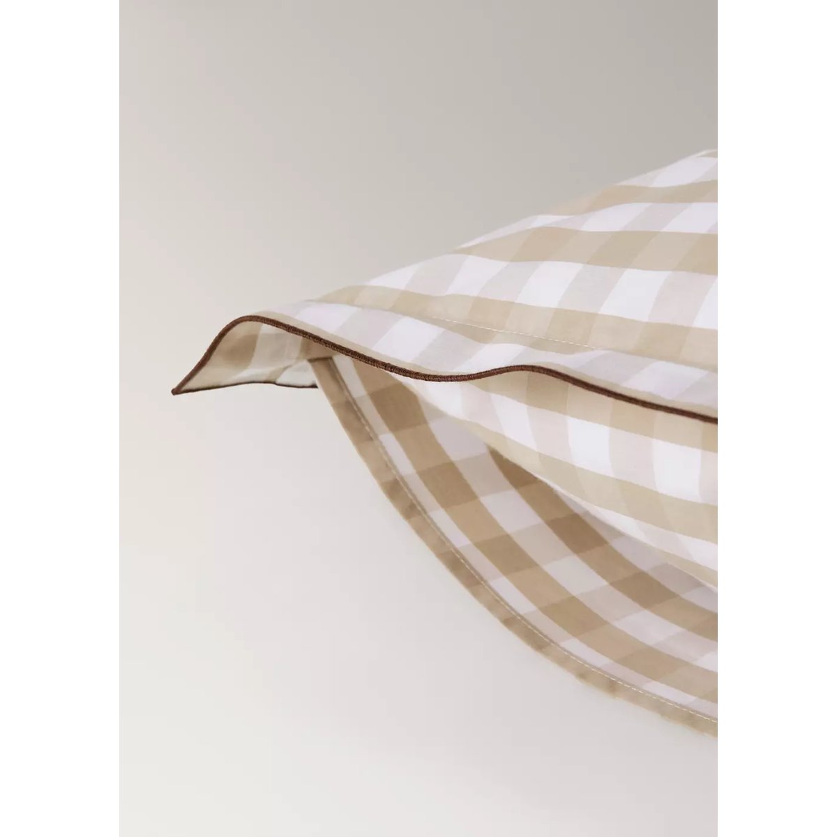 Taies d'oreiller percale de coton carreaux vichy 50x75 cm tabac, MANGO HOME