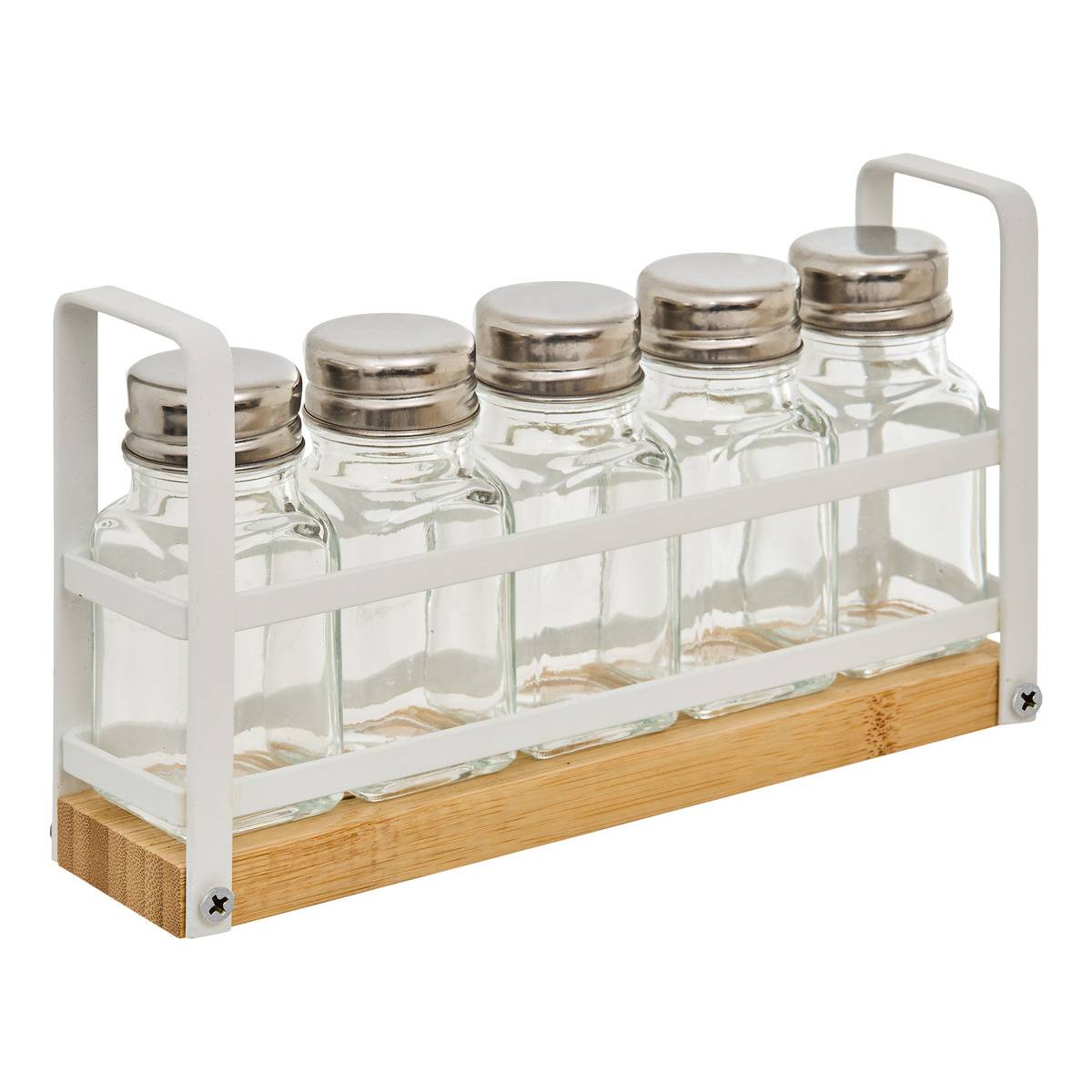 Rack 5 pots à épices en verre et bambou BALM blanc, 5FIVE SIMPLY SMART