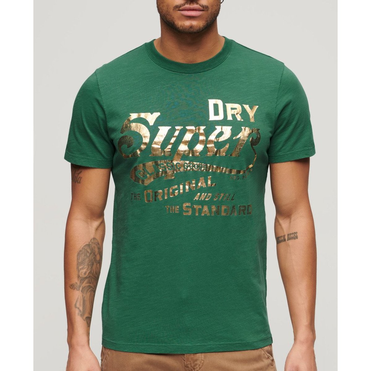 T-shirt Workwear à motif métallisé vert pinède flammé, SUPERDRY