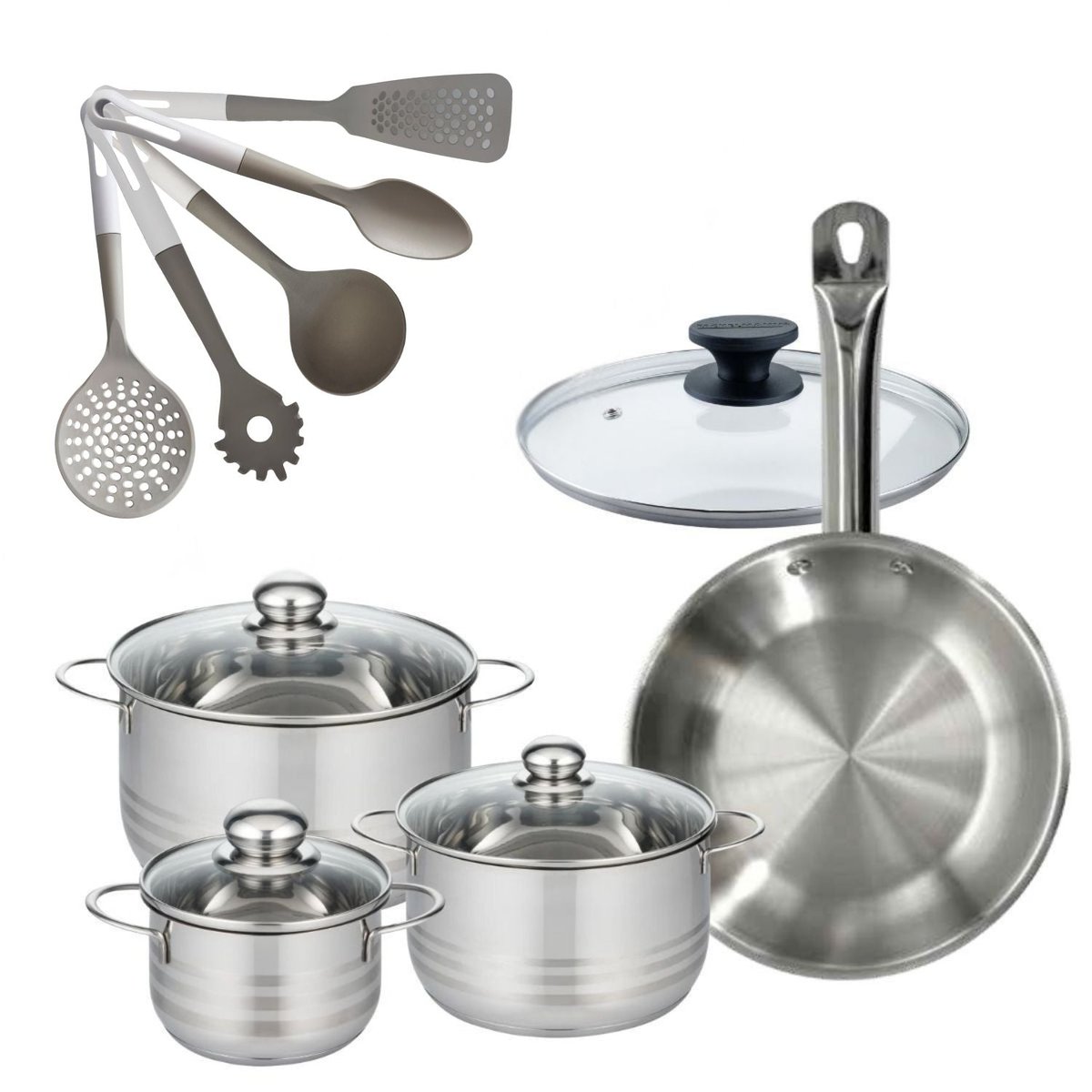 1 poêle 28cm + 3 faitouts 16/20/24cm ETHERNA BRILLANT VARIO inox, FACKELMANN
