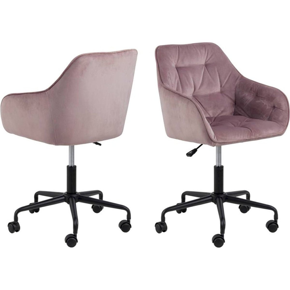 Fauteuil de bureau velours capitonné DIANERCO rose poudré, RECOLLECTION