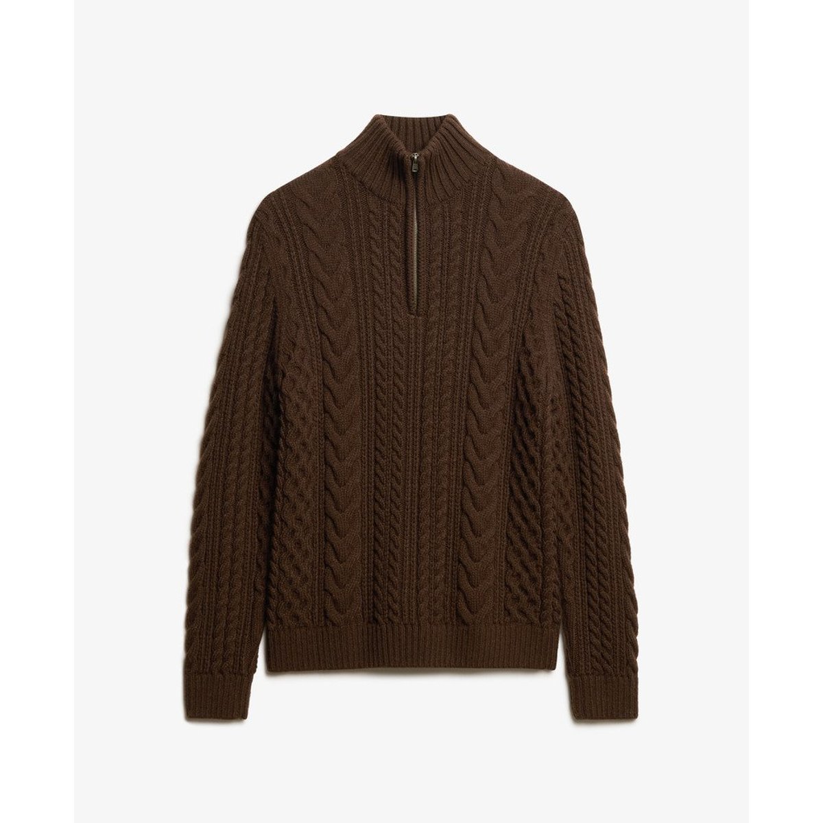Pull en maille torsadée à col camionneur Vintage Jacob marron chocolat grillé, SUPERDRY