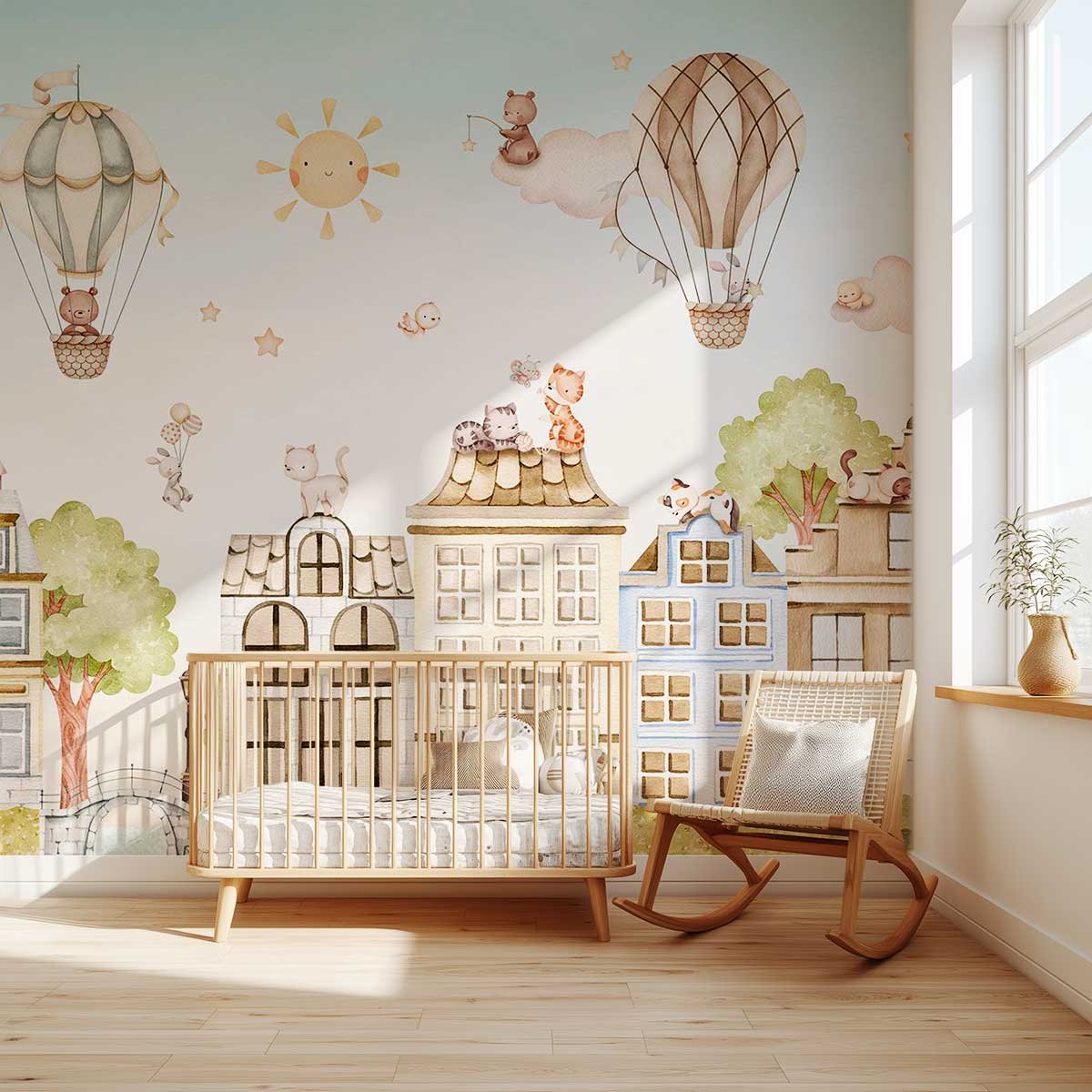 Papier peint chat chambre enfant - Chats sur les Toits bleu, HEXOA