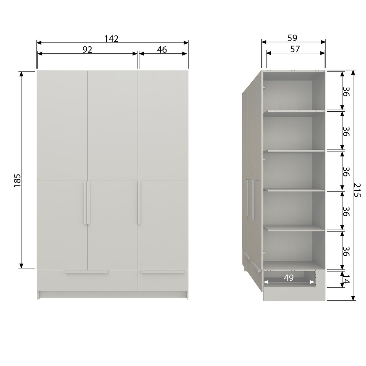 Armoire 3 portes en bois H215cm- PURE beige, WOOOD