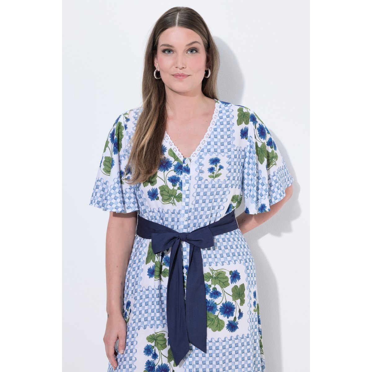 Robe maxi carreaux/fleurs blanc cassé, ULLA POPKEN
