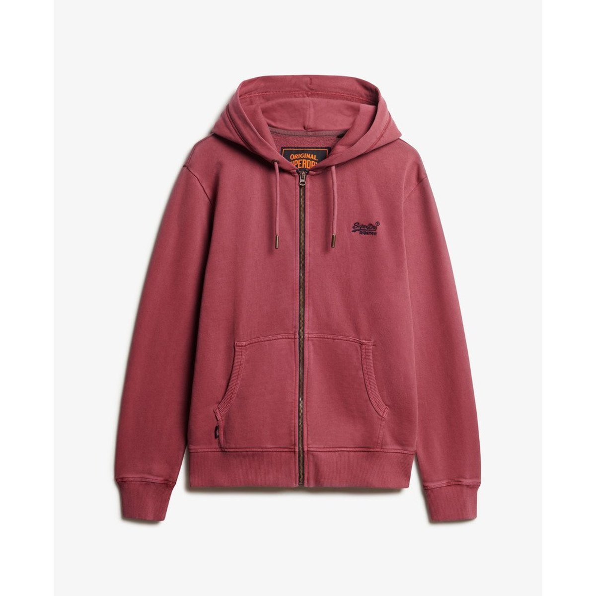 Sweat à capuche délavé zippé à logo Essential bordeaux intense délavé, SUPERDRY