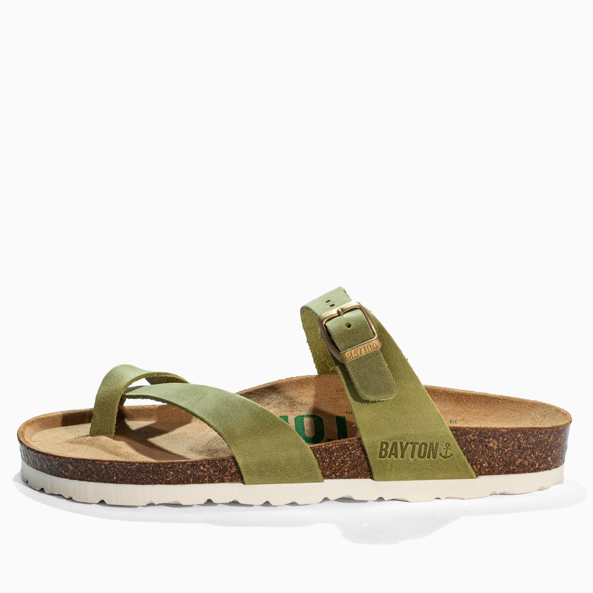 Tongs en cuir DIANE vert, BAYTON