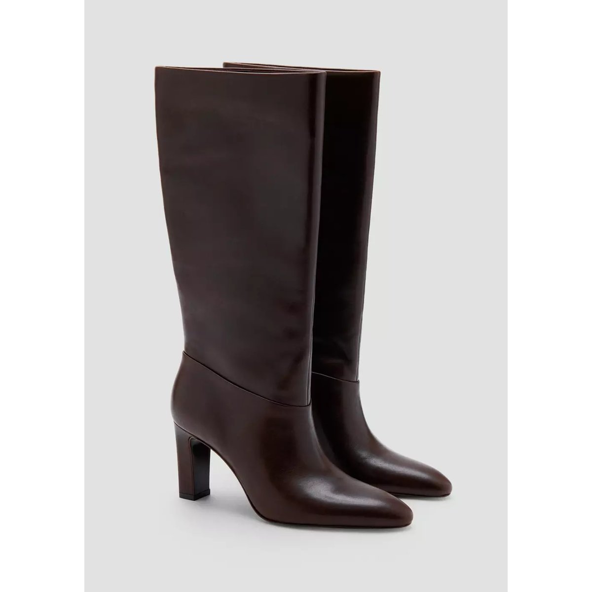 Bottes à talons en cuir bordeaux, MANGO
