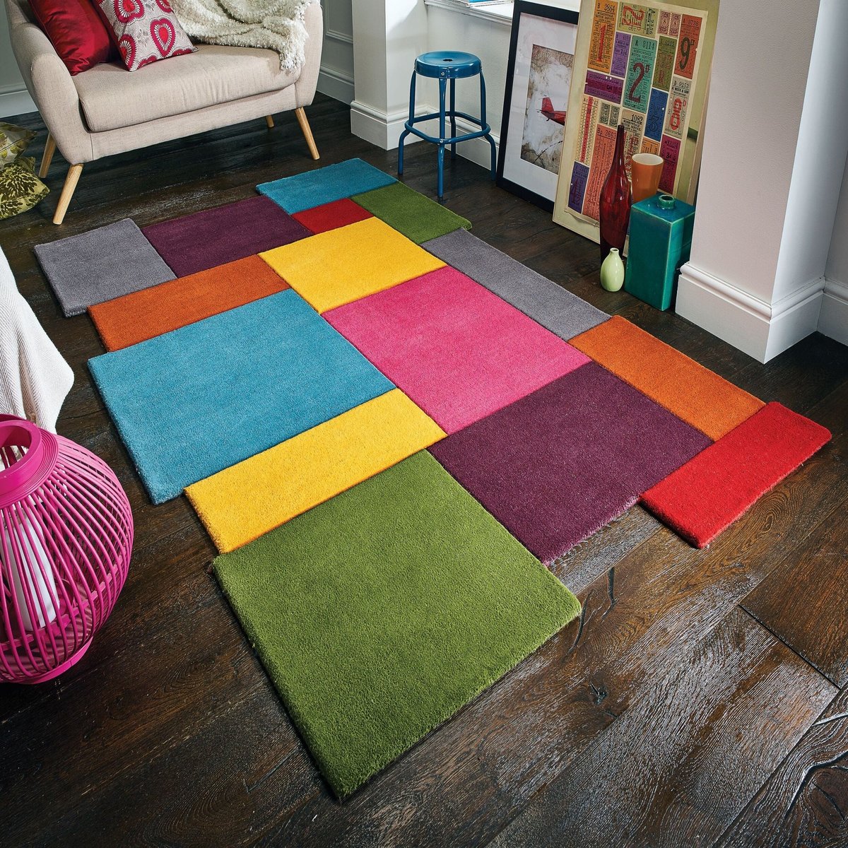 Tapis en laine COLLAGE multicolore, FLAIR RUGS