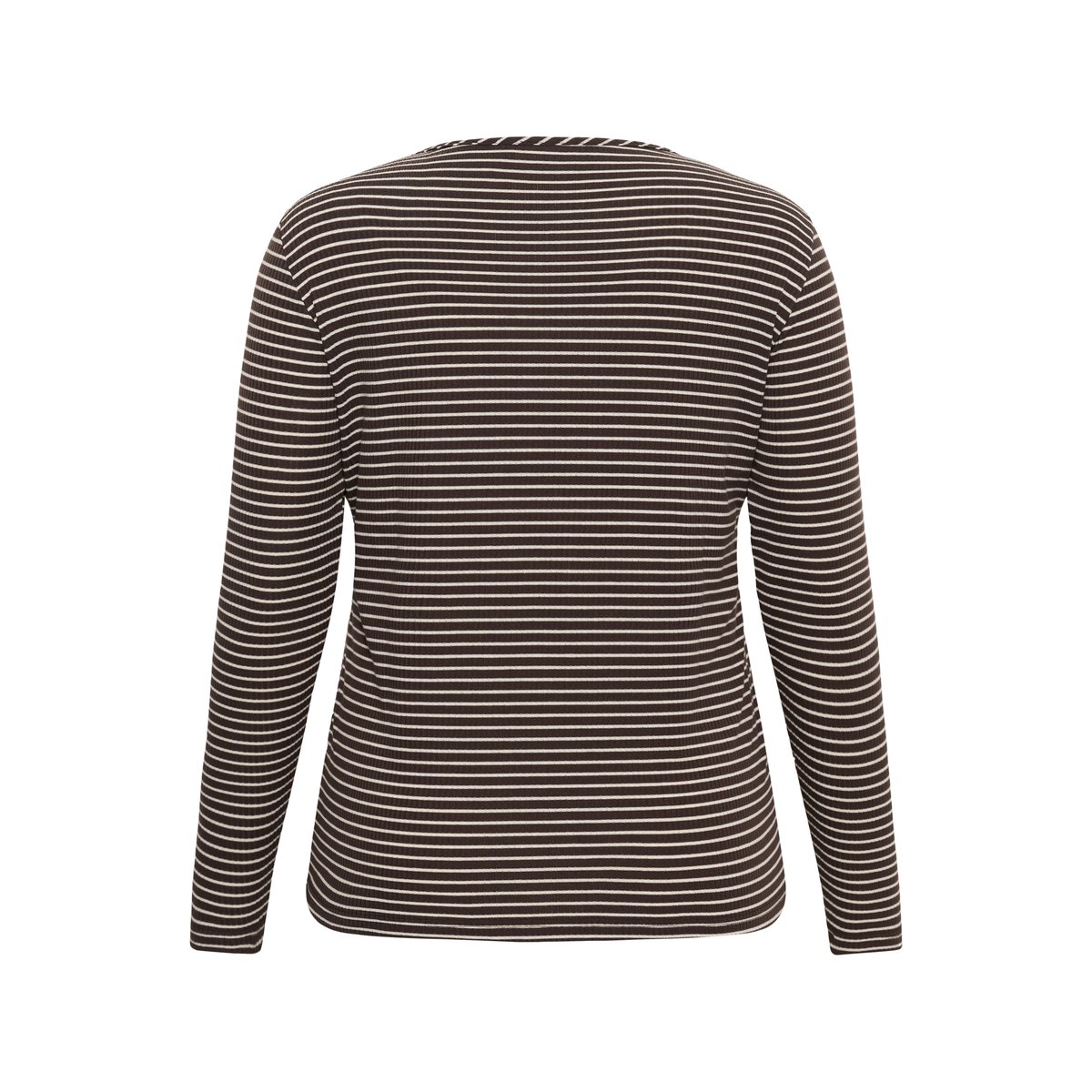 T-shirt à manches longues marron blanc coffee bean/chalk stripe, KAFFE CURVE