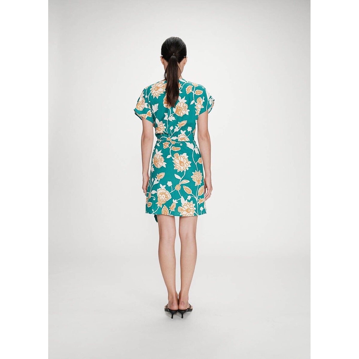 Robe courte portefeuille imprimée VELORA imprimé vert, GRACE & MILA