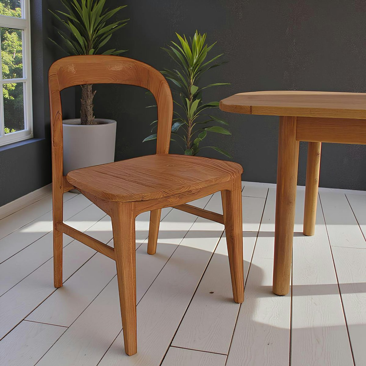 Chaise en teck massif à dossier arrondi (lot de 2) DEPOK bois naturel, PIER IMPORT
