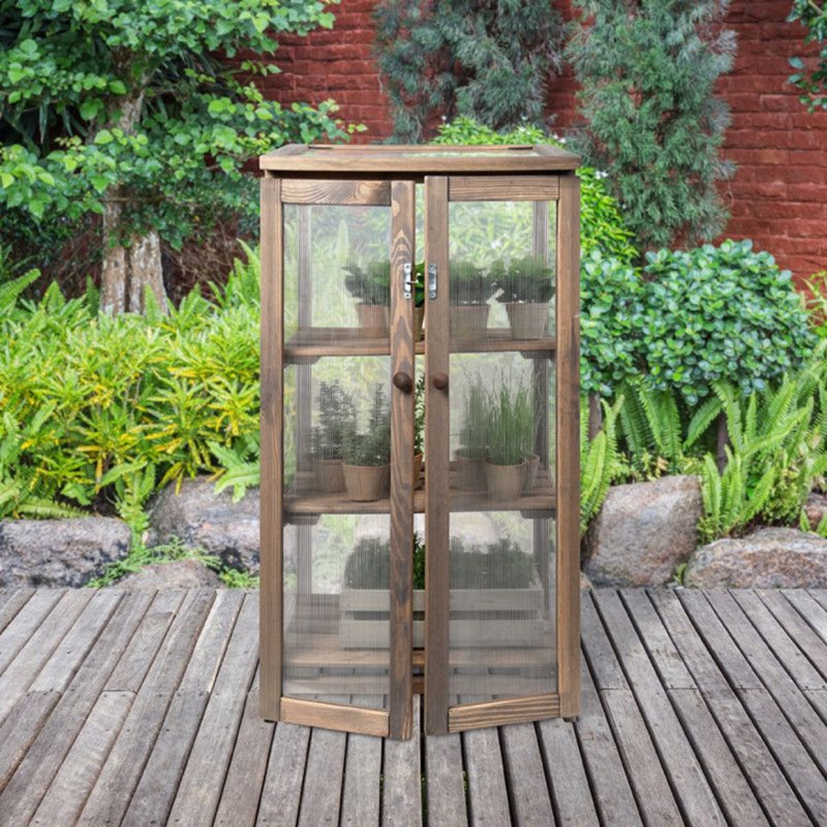 Serre de jardin Bois et polycarbonate 125cm couleur unique, ESSCHERT DESIGN