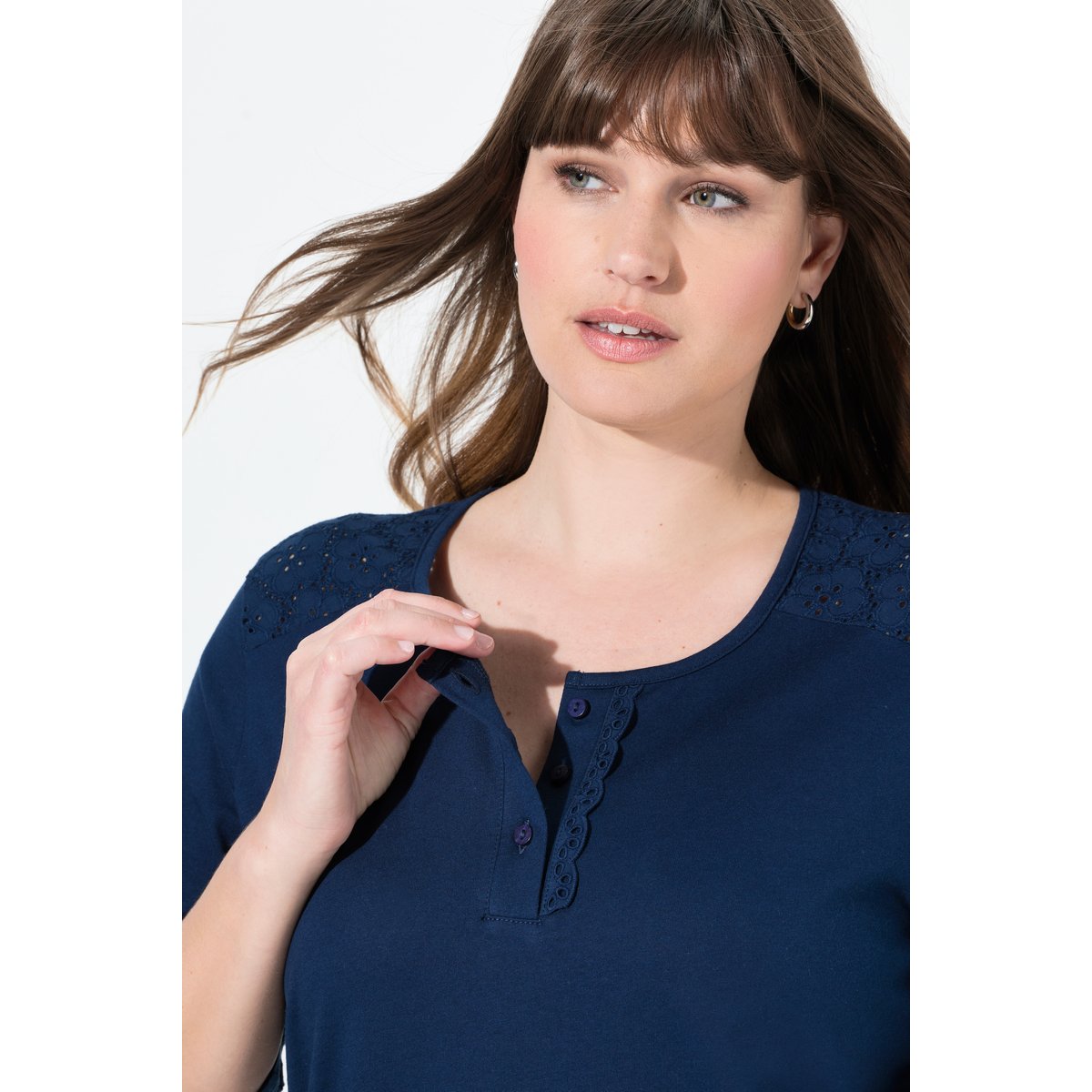 Pyjama à col rond et manches 3/4 bleu nuit, ULLA POPKEN