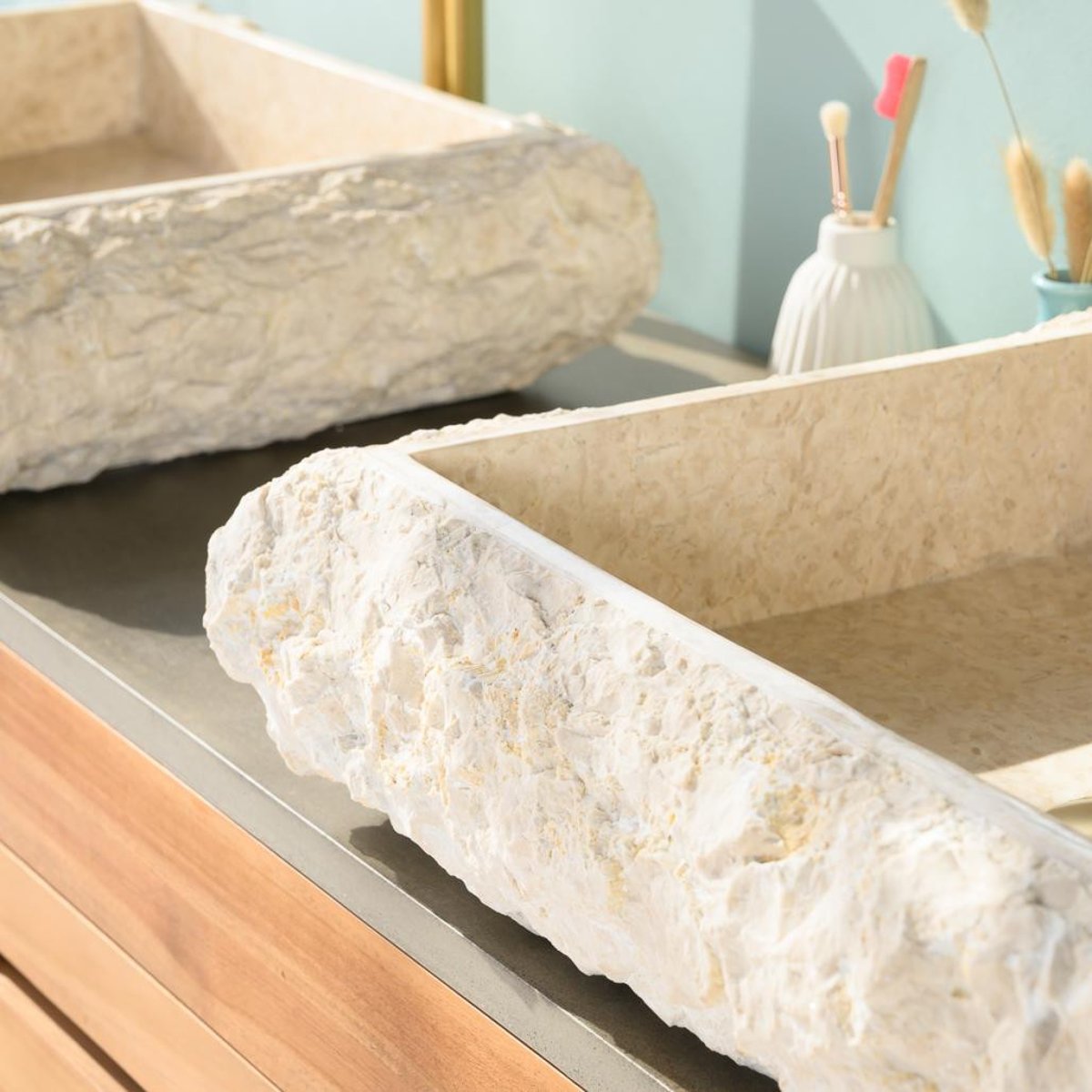 Vasque à poser en marbre rectangle NAPLES crème, WANDA COLLECTION