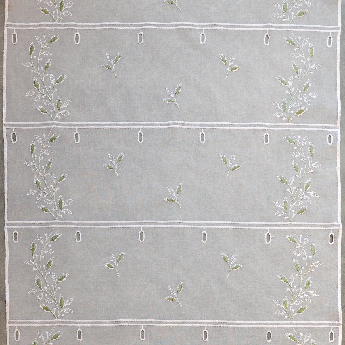 Voilage modulable brodé feuilles - QABANE vert, HOME MAISON