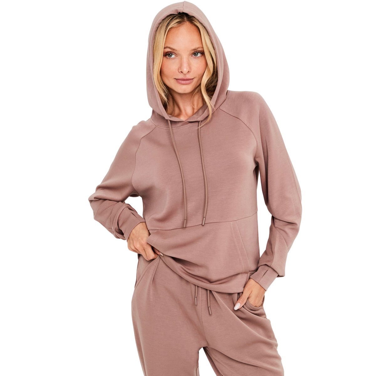Pyjama pantalon jogger sweat à capuche Modal Flow rose, SELMARK