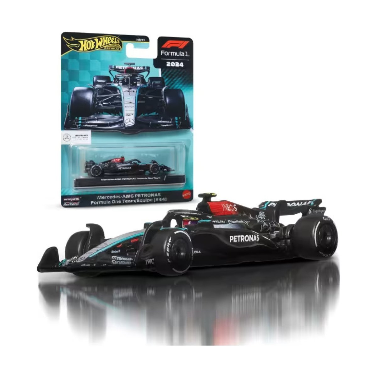 Hot Wheels Voiture de course Mercedes AMG Petronas noir, MATTEL