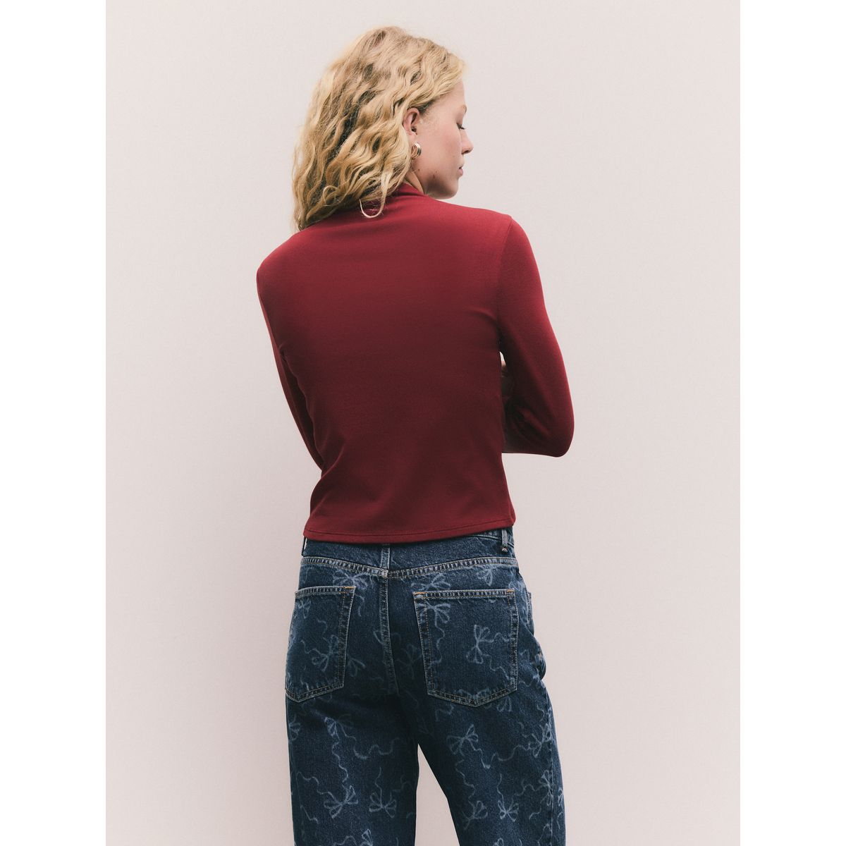 Haut à manches longues et faux col rouge cerise, NEXT