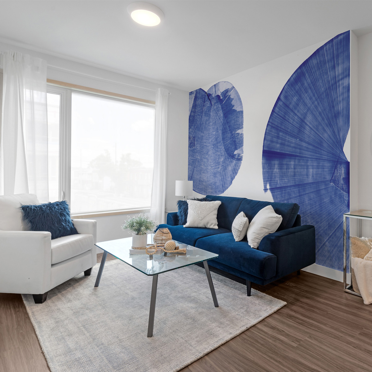 Papier peint panoramique Tourbillons et Connexions, Bleu 375 x 250cm bleu, ACTE DECO