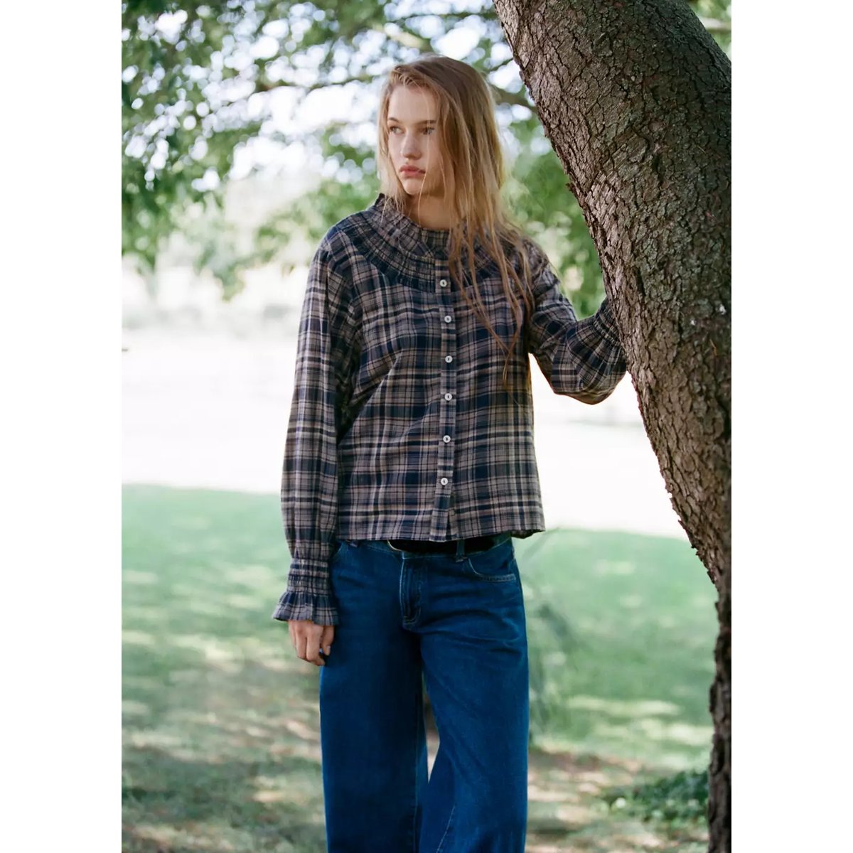 Chemise 100% coton à carreaux bleu indigo, MANGO TEEN