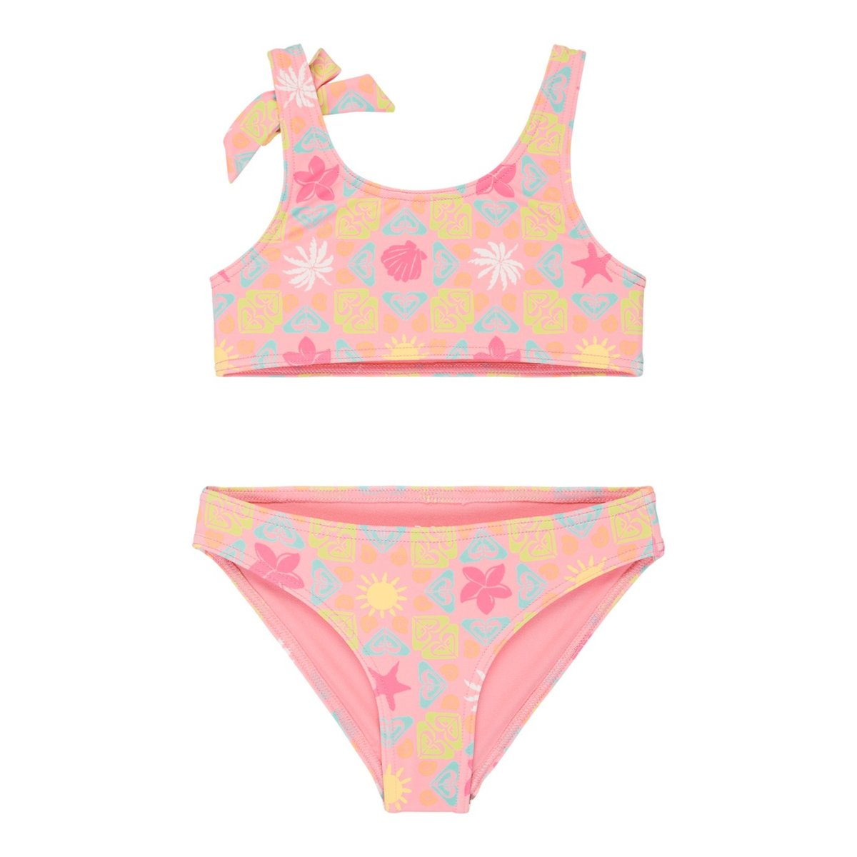 Ensemble 2 pièces bikini bralette deux pièces CHECK SET. rose plumeria hippie hour diagonal, ROXY
