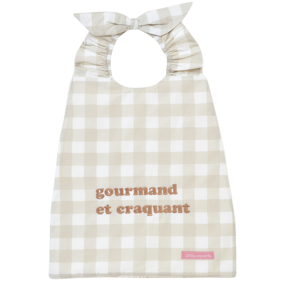 Bavoir élastiqué vichy GOURMAND ET CRAQUANT beige, LITTLE CREVETTE