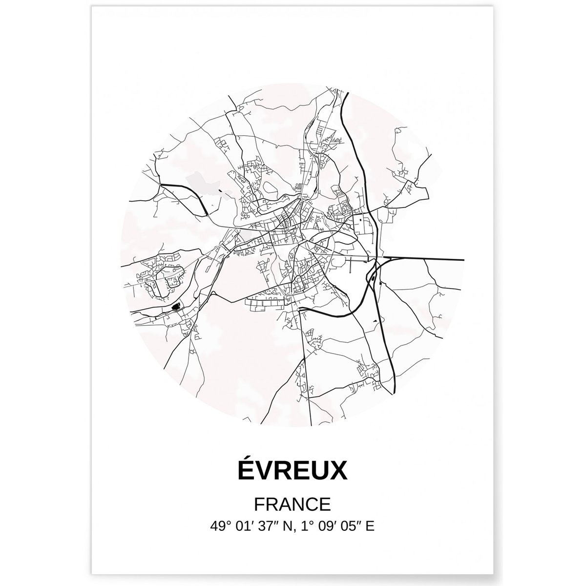 Affiche Carte Évreux blanc, L'AFFICHERIE
